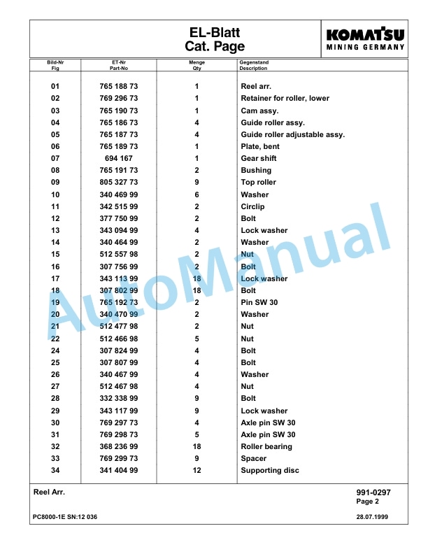 Komatsu PC8000-1E Hydraulic Excavator Parts Manual G12036 5 Komatsu PC8000-1E Hydraulic Excavator Parts Manual G12036-5