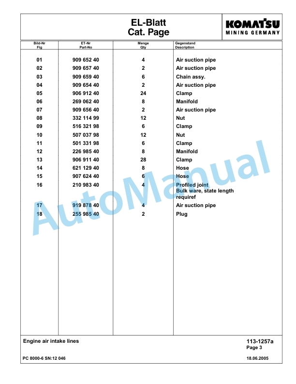 Komatsu PC8000-6 Hydraulic Excavator Parts Manual G12046 2 Komatsu PC8000-6 Hydraulic Excavator Parts Manual G12046-2