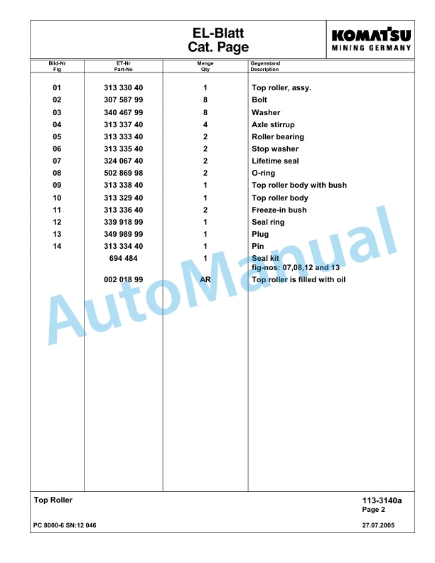 Komatsu PC8000-6 Hydraulic Excavator Parts Manual G12046 4 Komatsu PC8000-6 Hydraulic Excavator Parts Manual G12046-4