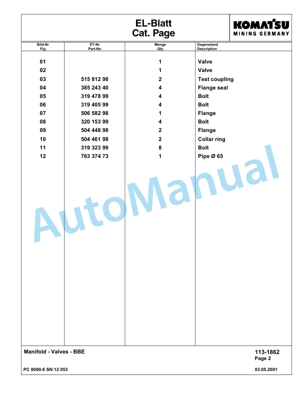 Komatsu PC8000-6 Hydraulic Excavator Parts Manual G12053 3 Komatsu PC8000-6 Hydraulic Excavator Parts Manual G12053-3