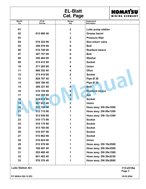Komatsu PC8000-6 Hydraulic Excavator Parts Manual G12053 4 Komatsu PC8000-6 Hydraulic Excavator Parts Manual G12053-4
