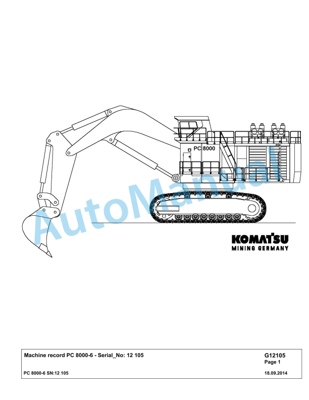 Komatsu PC8000-6 Hydraulic Excavator Parts Manual G12105