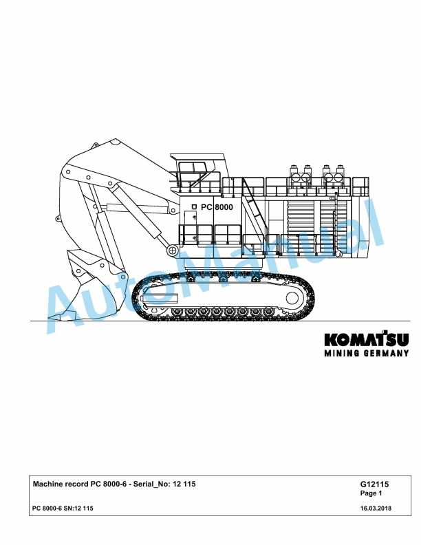 Komatsu PC8000-6 Hydraulic Excavator Parts Manual G12115