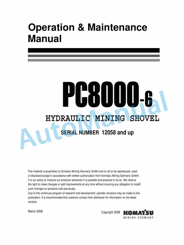 Komatsu PC8000-6 Hydraulic Mining Shovel Operation and Maintenance Manual GZEAM12058