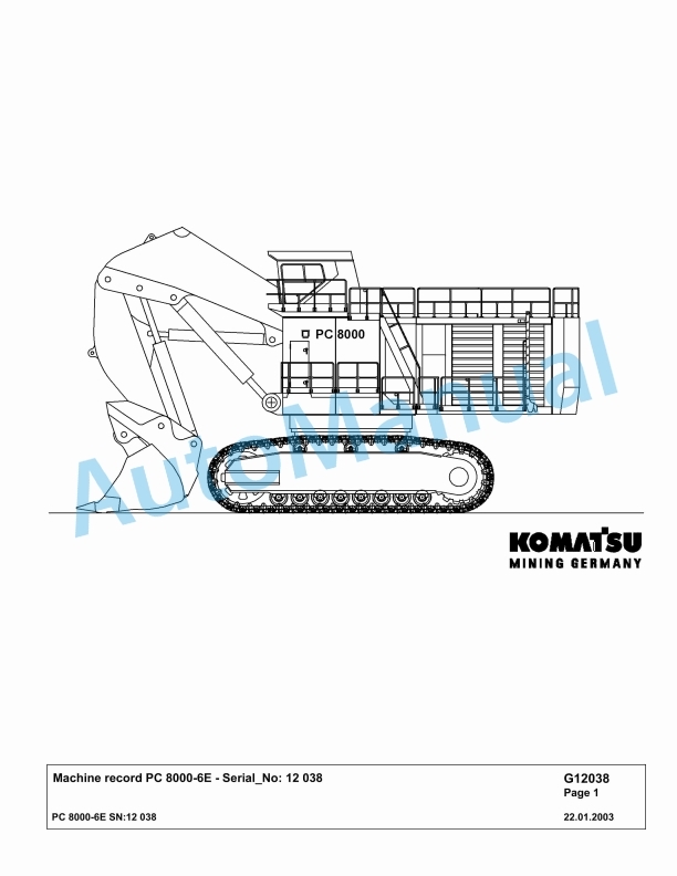 Komatsu PC8000-6E Hydraulic Excavator Parts Manual G12038