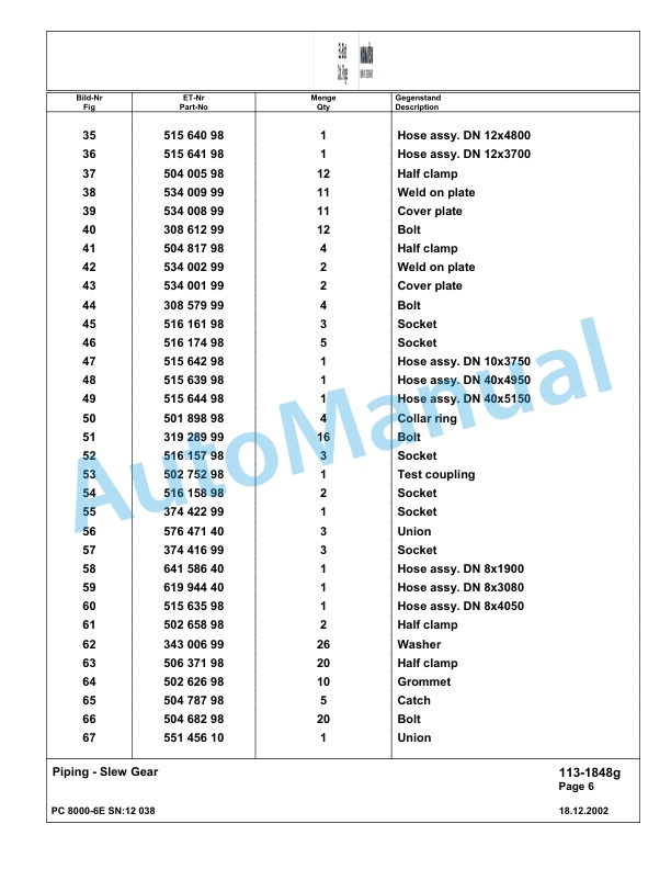 Komatsu PC8000-6E Hydraulic Excavator Parts Manual G12038 2 Komatsu PC8000-6E Hydraulic Excavator Parts Manual G12038-2