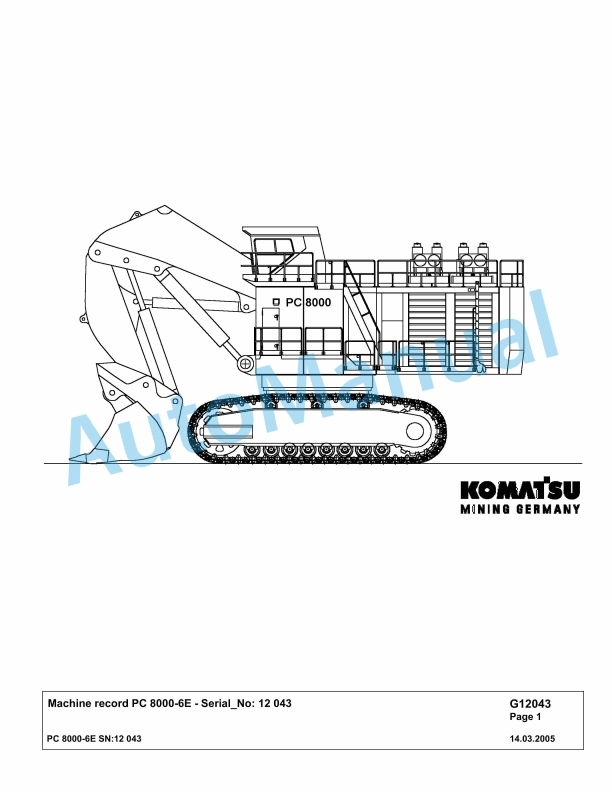 Komatsu PC8000-6E Hydraulic Excavator Parts Manual G12043