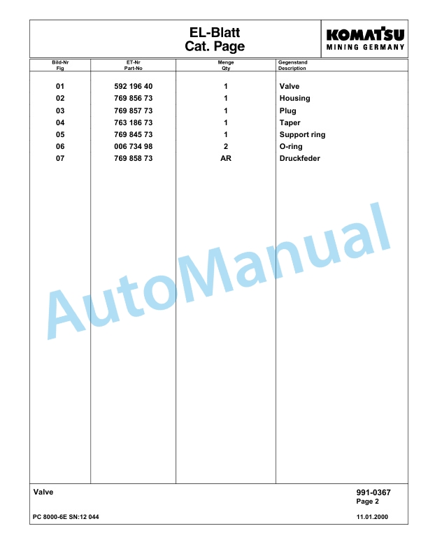 Komatsu PC8000-6E Hydraulic Excavator Parts Manual G12044 5 Komatsu PC8000-6E Hydraulic Excavator Parts Manual G12044-5