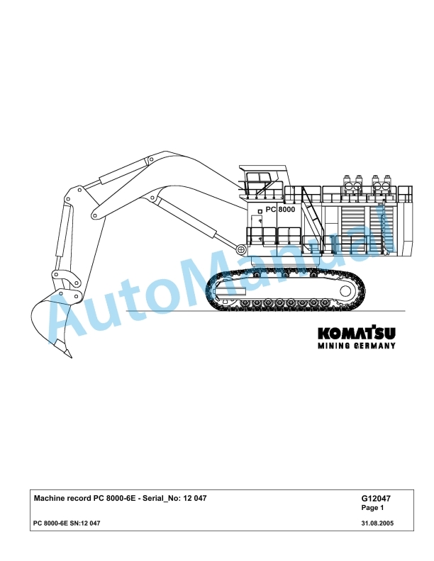 Komatsu PC8000-6E Hydraulic Excavator Parts Manual G12047