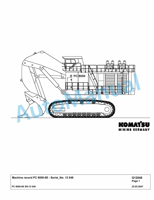 Komatsu PC8000-6E Hydraulic Excavator Parts Manual G12048