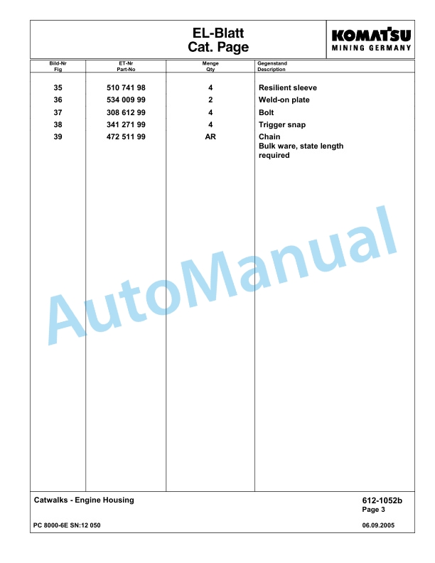 Komatsu PC8000-6E Hydraulic Excavator Parts Manual G12050 3 Komatsu PC8000-6E Hydraulic Excavator Parts Manual G12050-3