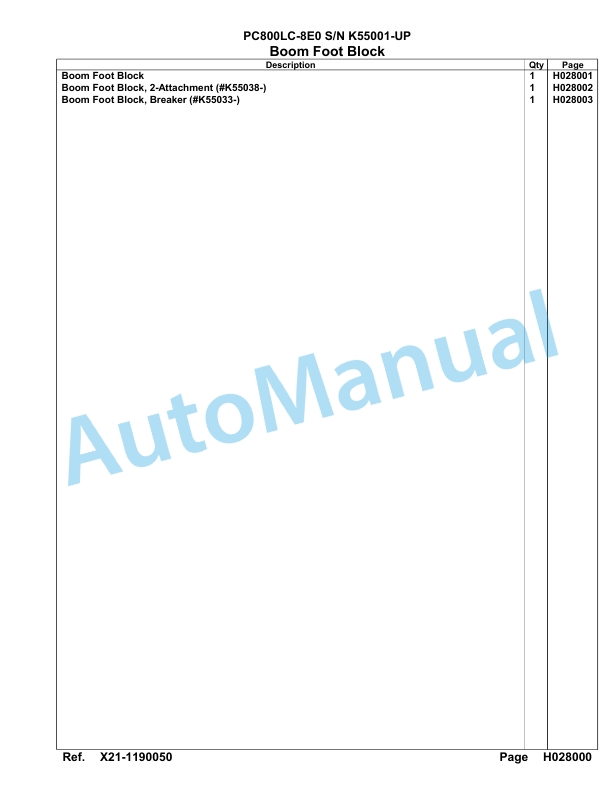 Komatsu PC800LC-8E0 Hydraulic Excavator Parts Manual K55001-UP 3 Komatsu PC800LC-8E0 Hydraulic Excavator Parts Manual K55001-UP-3