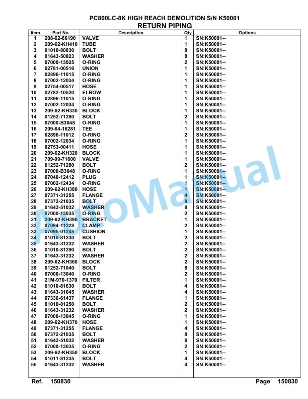 Komatsu PC800LC-8K High Reach Demolition Hydraulic Excavator Parts Manual K50001-UP 2 Komatsu PC800LC-8K High Reach Demolition Hydraulic Excavator Parts Manual K50001-UP-2