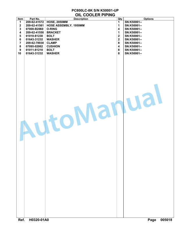 Komatsu PC800LC-8K Hydraulic Excavator Parts Manual SAA6D1KU 2 Komatsu PC800LC-8K Hydraulic Excavator Parts Manual SAA6D1KU-2