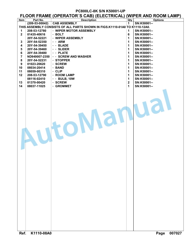 Komatsu PC800LC-8K Hydraulic Excavator Parts Manual SAA6D1KU 3 Komatsu PC800LC-8K Hydraulic Excavator Parts Manual SAA6D1KU-3