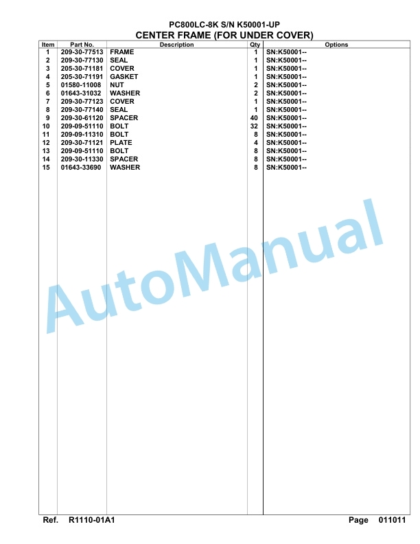 Komatsu PC800LC-8K Hydraulic Excavator Parts Manual SAA6D1KU 4 Komatsu PC800LC-8K Hydraulic Excavator Parts Manual SAA6D1KU-4