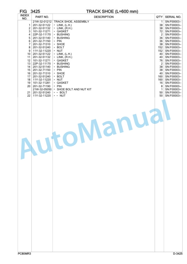 Komatsu PC80MR-3 Hydraulic Excavator Parts Manual F00003 2 Komatsu PC80MR-3 Hydraulic Excavator Parts Manual F00003-2