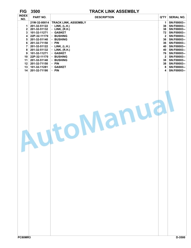 Komatsu PC80MR-3 Hydraulic Excavator Parts Manual F00003-UP 2 Komatsu PC80MR-3 Hydraulic Excavator Parts Manual F00003-UP-2