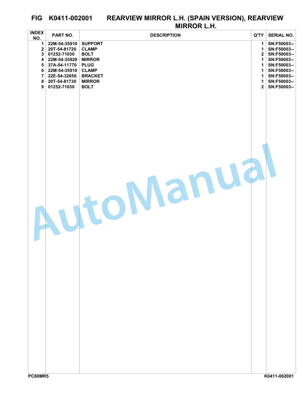 Komatsu PC80MR-5 Hydraulic Excavator Parts Manual F50003-UP 4 Komatsu PC80MR-5 Hydraulic Excavator Parts Manual F50003-UP-4