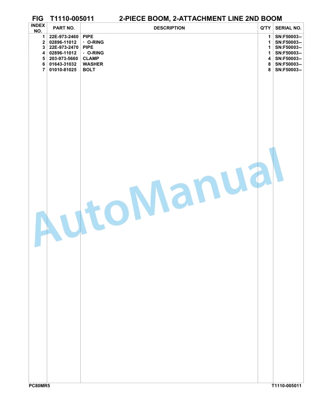 Komatsu PC80MR-5 Hydraulic Excavator Parts Manual F50003-UP 5 Komatsu PC80MR-5 Hydraulic Excavator Parts Manual F50003-UP-5
