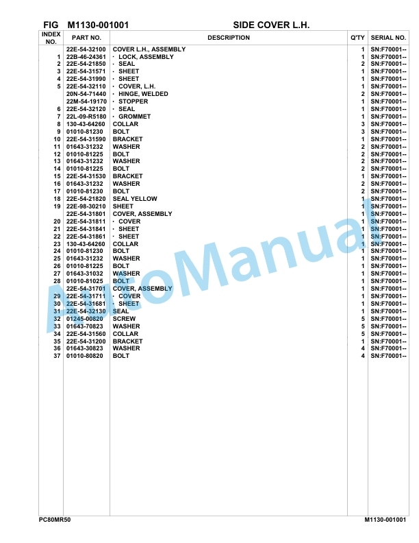 Komatsu PC80MR-5E0 Hydraulic Excavator Parts Manual F70001-UP 4 Komatsu PC80MR-5E0 Hydraulic Excavator Parts Manual F70001-UP-4