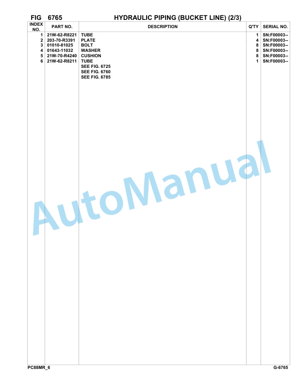 Komatsu PC88MR-6 Hydraulic Excavator Parts Manual F00003-UP-5