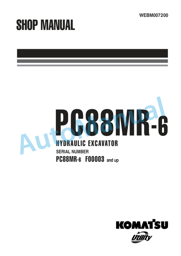 Komatsu PC88MR-6 Hydraulic Excavator Shop Manual WEBM007200