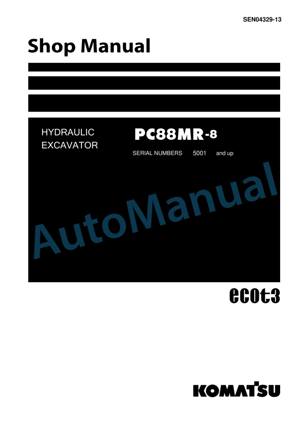 Komatsu PC88MR-8 Hydraulic Excavator Shop Manual SEN04329-13