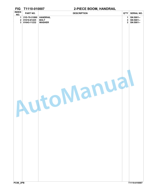 Komatsu PC88MR-8 JPN 2-Piece Boom Application Hydraulic Excavator Parts Manual 5001-UP 2 Komatsu PC88MR-8 JPN 2-Piece Boom Application Hydraulic Excavator Parts Manual 5001-UP-2