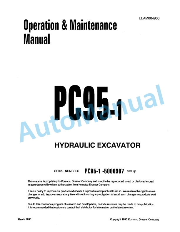 Komatsu PC95-1 Hydraulic Excavator Operation and Maintenance Manual EEAM004900