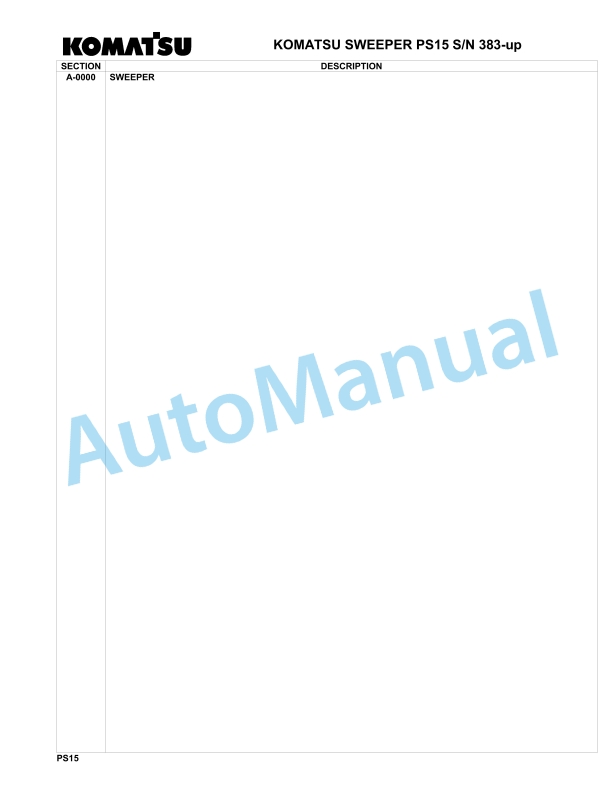Komatsu PS15 Sweeper Parts Manual 383-UP