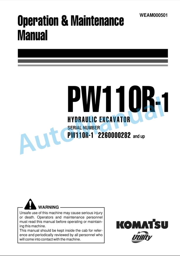 Komatsu PW110R-1 Hydraulic Excavator Operation and Maintenance Manual WEAM000501