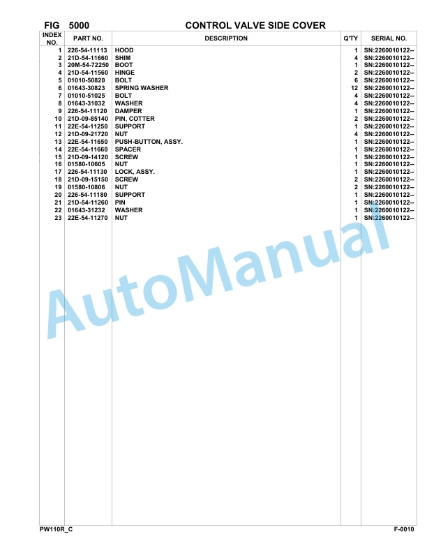 Komatsu PW110R-1 Hydraulic Excavator Parts Manual 2260010122-UP 3 Komatsu PW110R-1 Hydraulic Excavator Parts Manual 2260010122-UP-3