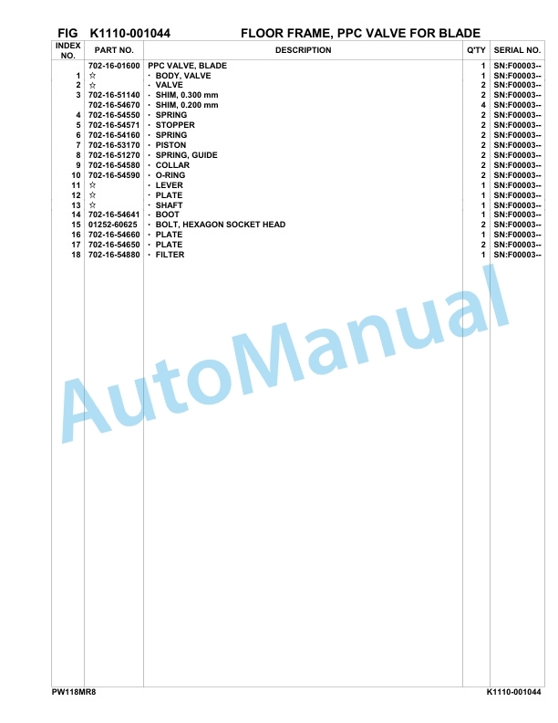 Komatsu PW118MR-8 Hydraulic Excavator Parts Manual F00003-UP 4 Komatsu PW118MR-8 Hydraulic Excavator Parts Manual F00003-UP-4