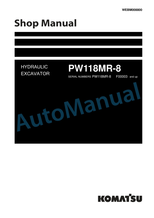 Komatsu PW118MR-8 Hydraulic Excavator Shop Manual WEBM008800