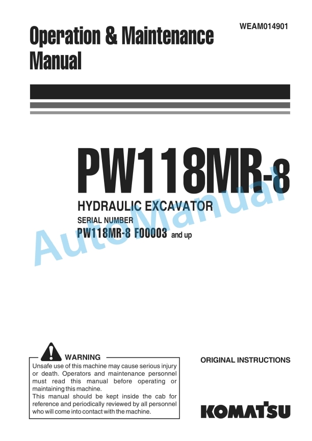 Komatsu PW118MR-8 Wheeled Excavator Operation and Maintenance Manual WEAM014901