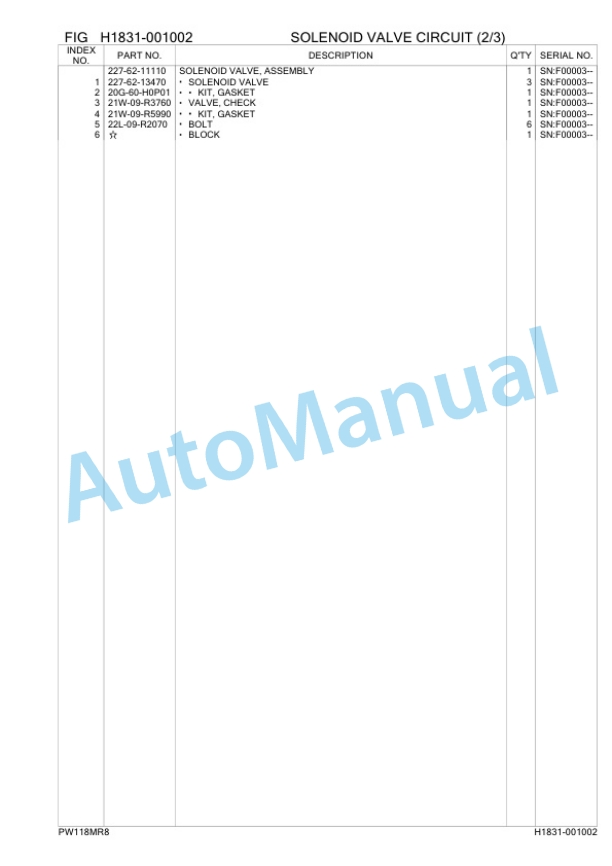 Komatsu PW118MR-8 Wheeled Excavator Parts Manual F00003 4 Komatsu PW118MR-8 Wheeled Excavator Parts Manual F00003-4