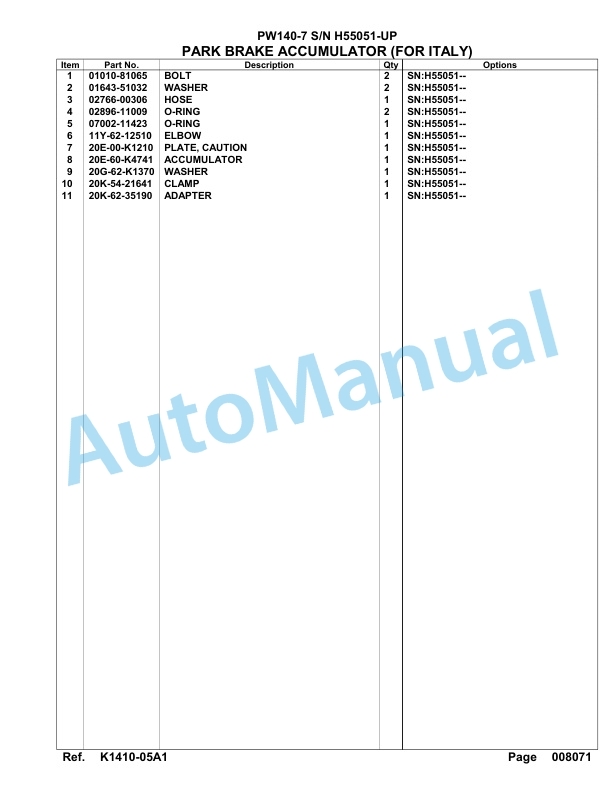 Komatsu PW140-7 Hydraulic Excavator Parts Manual SAA4D1CH 3 Komatsu PW140-7 Hydraulic Excavator Parts Manual SAA4D1CH-3