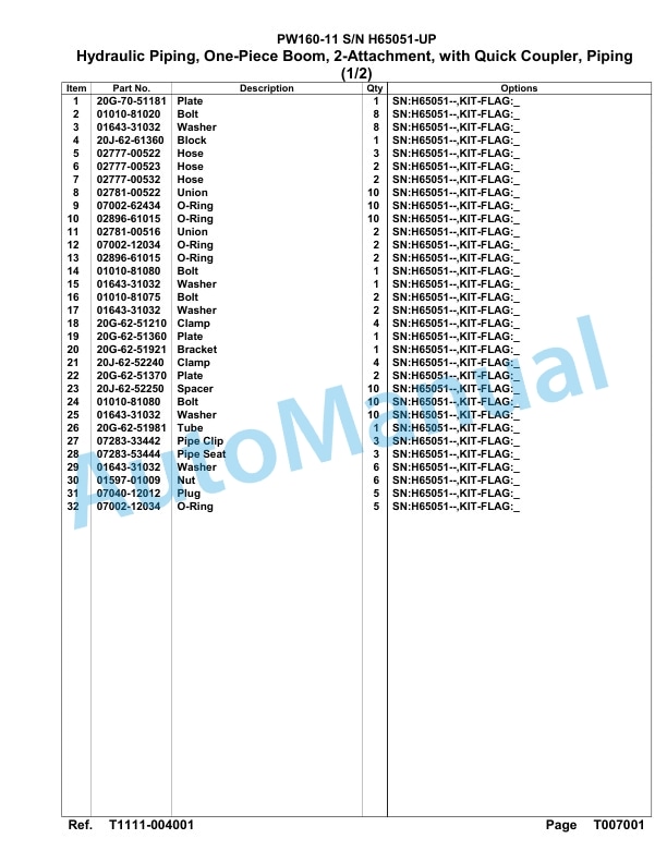 Komatsu PW160-11 Hydraulic Excavator Parts Manual PW00007H 5 Komatsu PW160-11 Hydraulic Excavator Parts Manual PW00007H-5