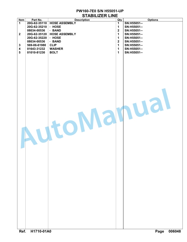 Komatsu PW160-7E0 Hydraulic Excavator Parts Manual H55051-UP 2 Komatsu PW160-7E0 Hydraulic Excavator Parts Manual H55051-UP-2