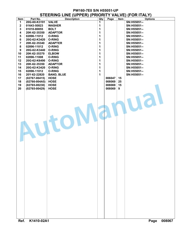 Komatsu PW160-7E0 Hydraulic Excavator Parts Manual H55051-UP 3 Komatsu PW160-7E0 Hydraulic Excavator Parts Manual H55051-UP-3