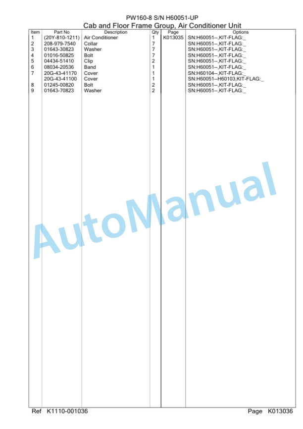 Komatsu PW160-8 Wheeled Excavator Parts Manual SAA4D1CH 5 Komatsu PW160-8 Wheeled Excavator Parts Manual SAA4D1CH-5
