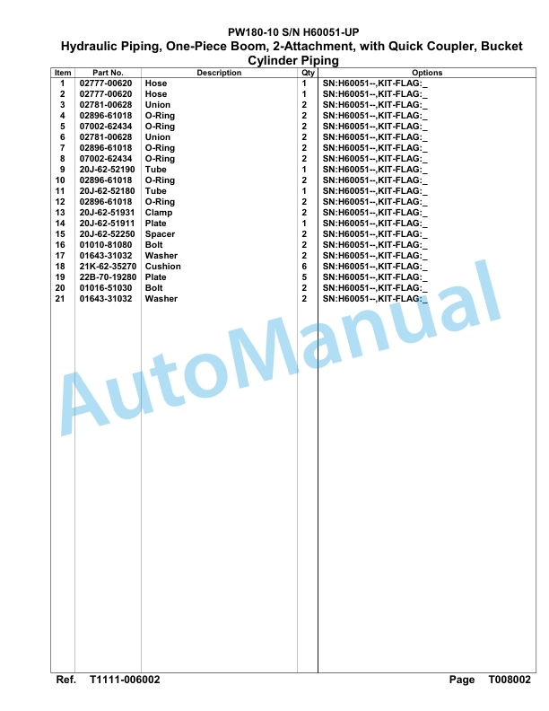 Komatsu PW180-10 Hydraulic Excavator Parts Manual SAA6DE2H 5 Komatsu PW180-10 Hydraulic Excavator Parts Manual SAA6DE2H-5