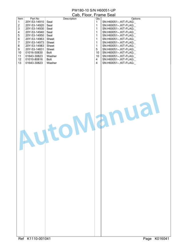 Komatsu PW180-10 Wheeled Excavator Parts Manual SAA6DE2H 3 Komatsu PW180-10 Wheeled Excavator Parts Manual SAA6DE2H-3