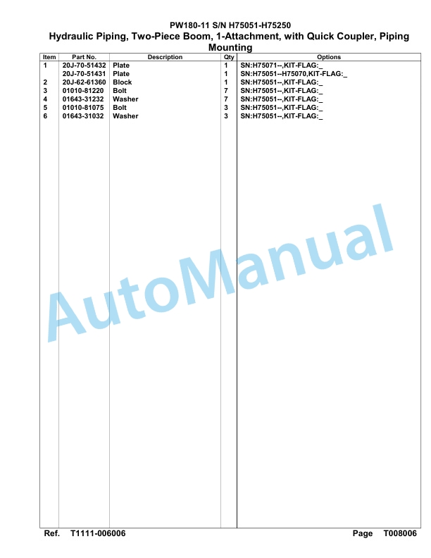 Komatsu PW180-11 Hydraulic Excavator Parts Manual PW00003H 5 Komatsu PW180-11 Hydraulic Excavator Parts Manual PW00003H-5
