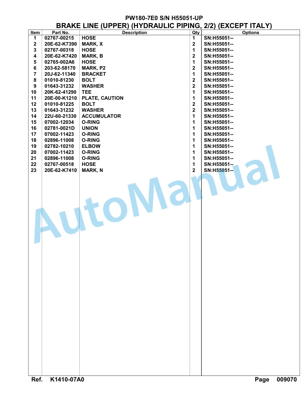Komatsu PW180-7E0 Hydraulic Excavator Parts Manual H55051-UP 3 Komatsu PW180-7E0 Hydraulic Excavator Parts Manual H55051-UP-3