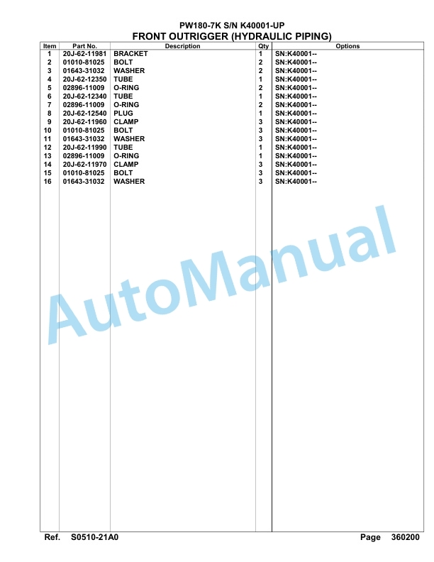 Komatsu PW180-7K Hydraulic Excavator Parts Manual SAA6D1EU 4 Komatsu PW180-7K Hydraulic Excavator Parts Manual SAA6D1EU-4