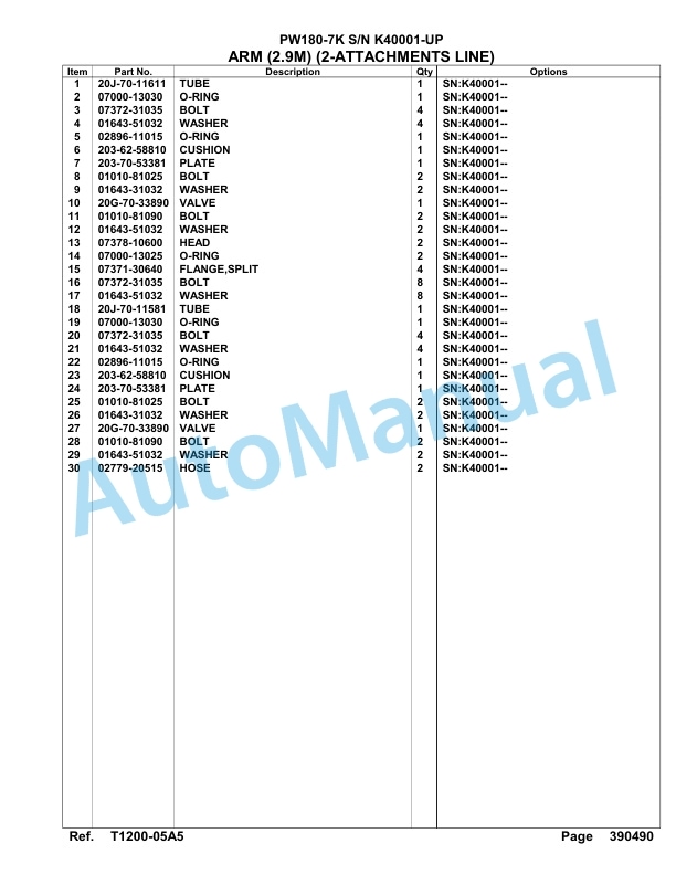 Komatsu PW180-7K Hydraulic Excavator Parts Manual SAA6D1EU 5 Komatsu PW180-7K Hydraulic Excavator Parts Manual SAA6D1EU-5