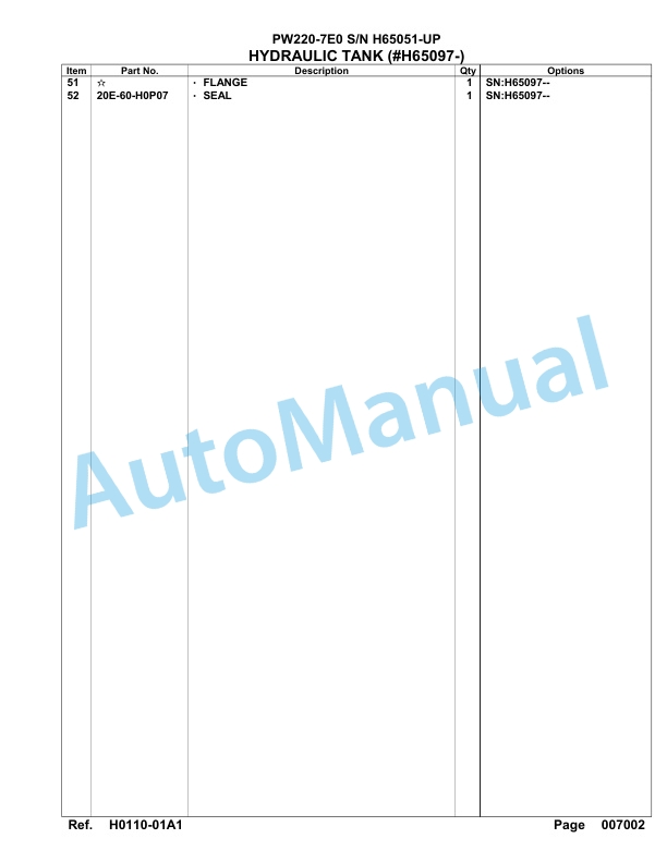 Komatsu PW200-7E0 Hydraulic Excavator Parts Manual H65051-UP 2 Komatsu PW200-7E0 Hydraulic Excavator Parts Manual H65051-UP-2