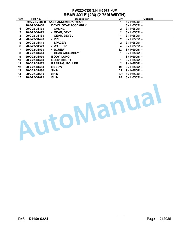 Komatsu PW200-7E0 Hydraulic Excavator Parts Manual H65051-UP 4 Komatsu PW200-7E0 Hydraulic Excavator Parts Manual H65051-UP-4